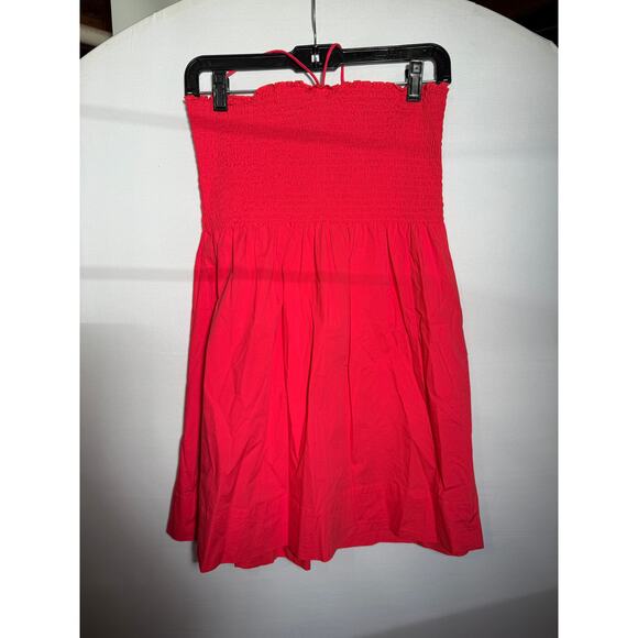 Hill House Roxie Nap Raspberry Red Cotton Smocked Tie Neck Mini Dress - Picture 3 of 7